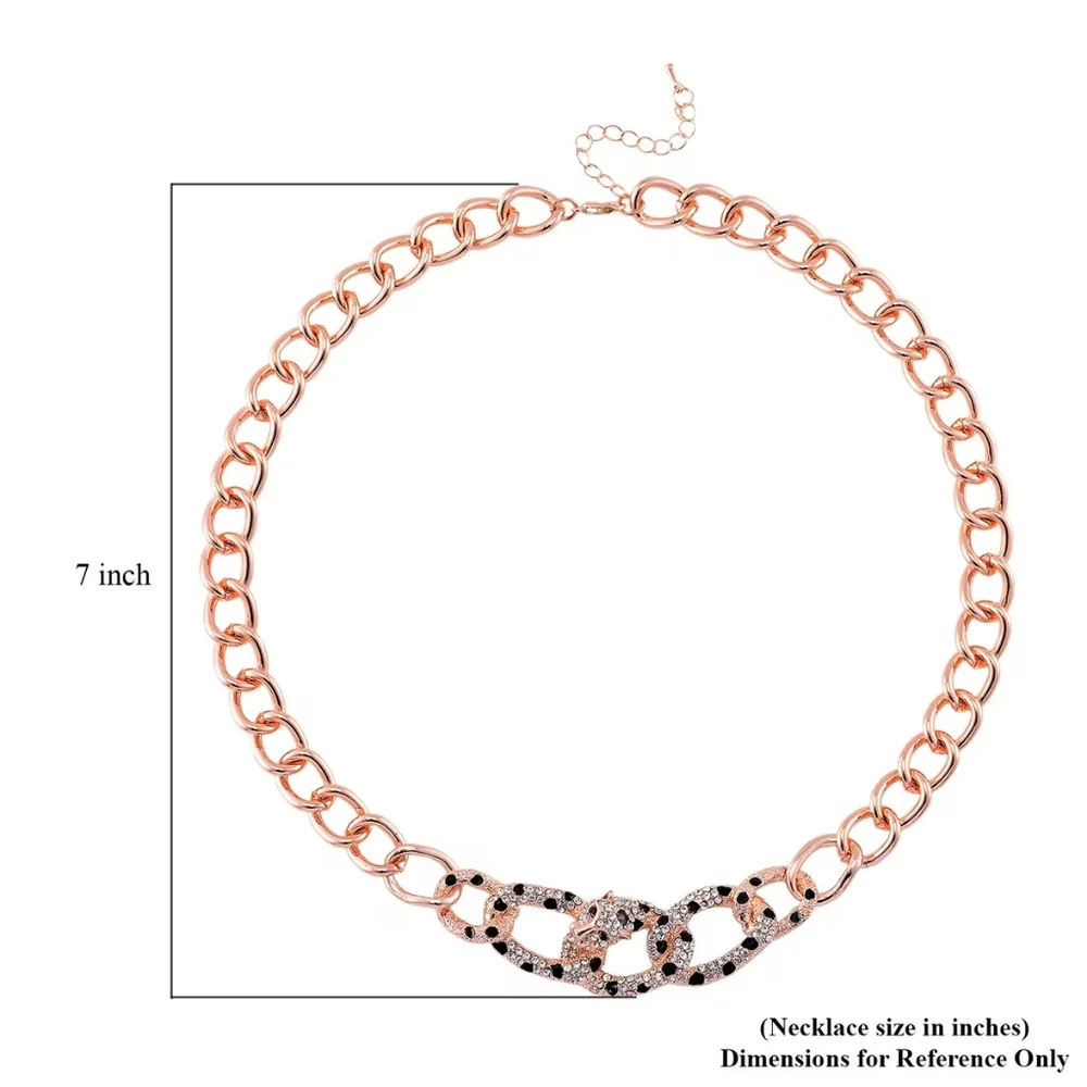 Bold Rose‎ Gold Chain Necklace with Pave Panther Link Detail NWT